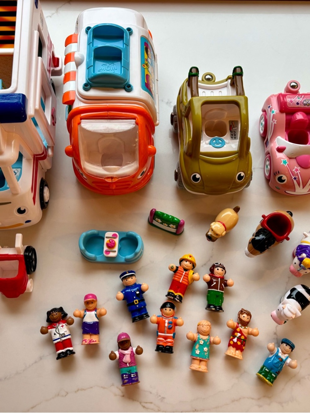 WOW toys lot (ambulance, camper, cars, people and animals)